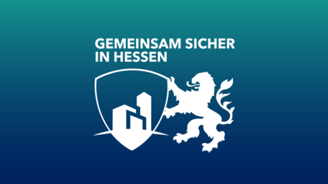 Großes Logo der Dachmarke Gemeinsam Sicher In Hessen auf blau grünem Farbverlauf
